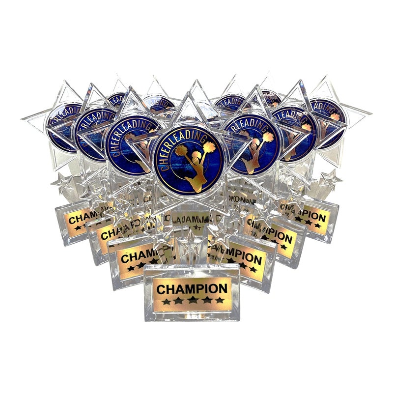 Express Medals 6.5 Inch Clear Acrylic Star Cheerleading Champion Trophy Awards (Pack of 12) - Image 1
